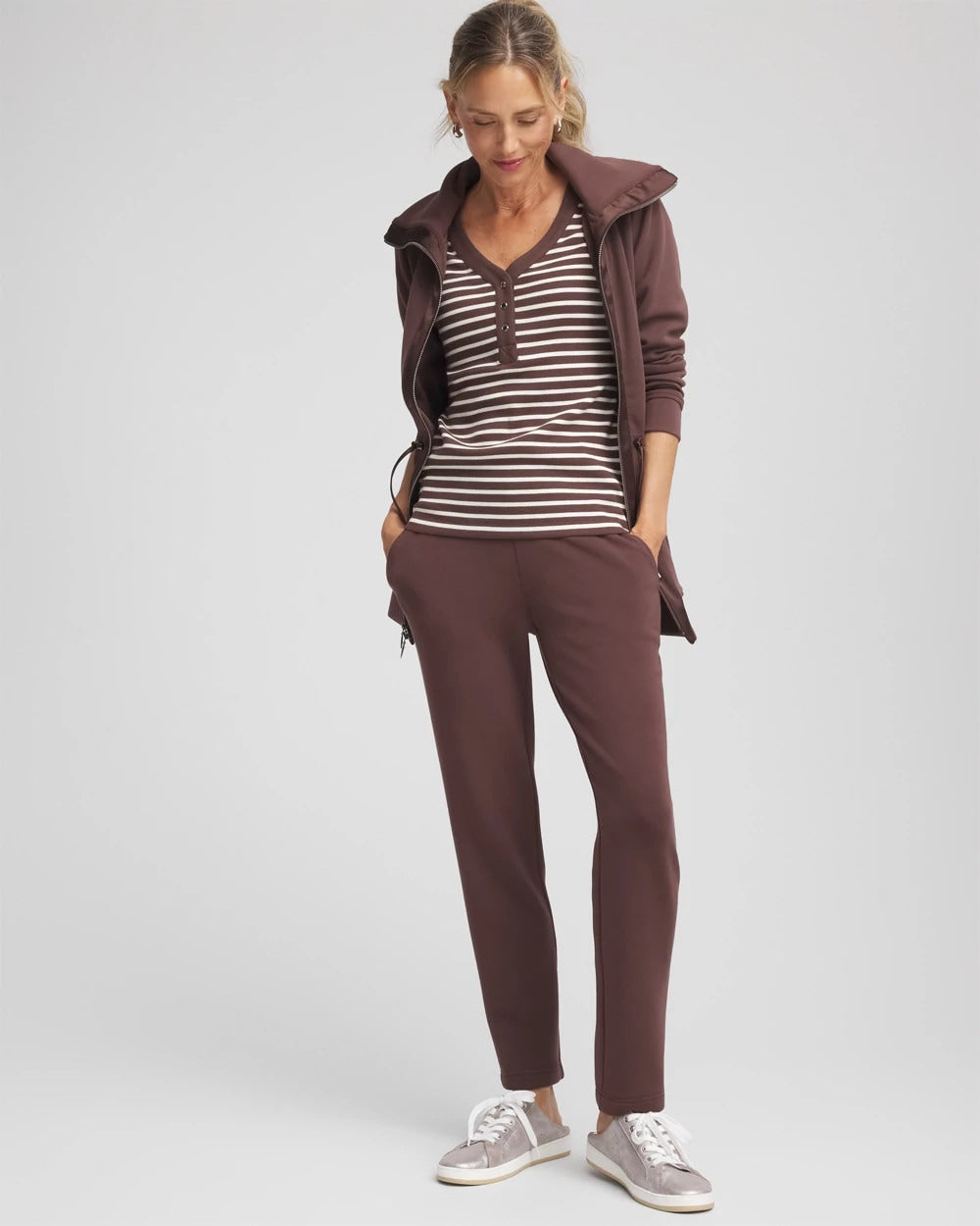 Chico's Zenergy® Ribbed Striped Henley Tee