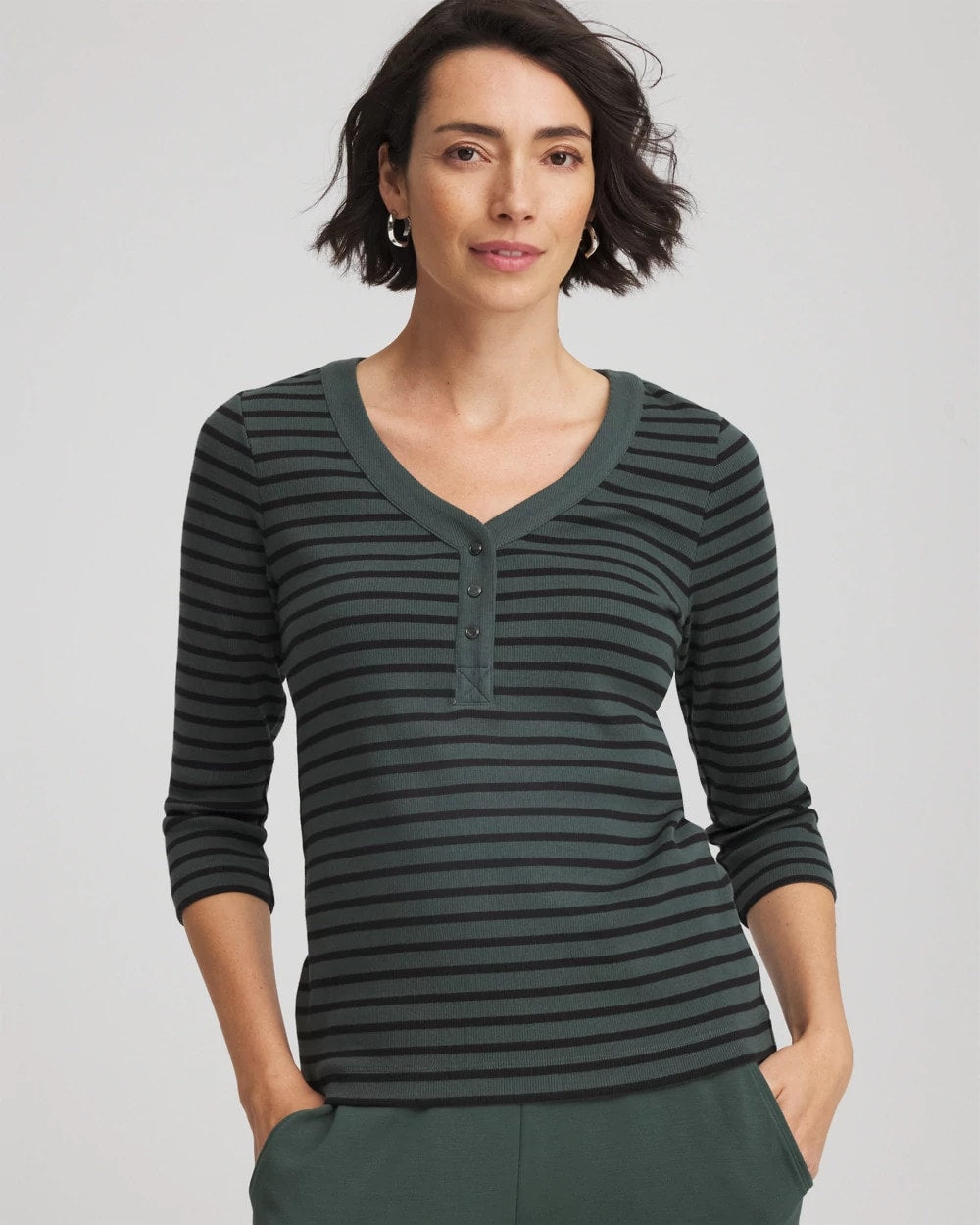 Chico's Zenergy® Ribbed Striped Henley Tee