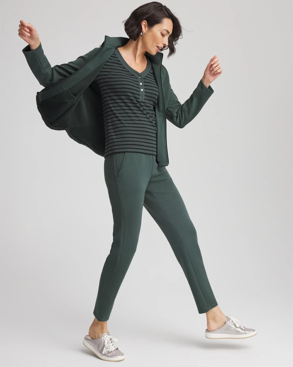 Chico's Zenergy® Ribbed Striped Henley Tee