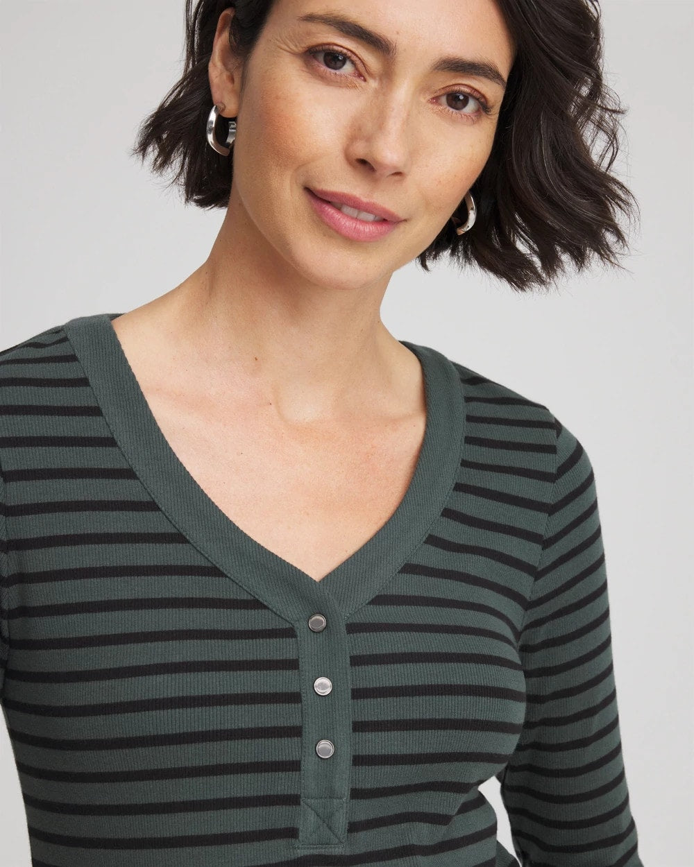 Chico's Zenergy® Ribbed Striped Henley Tee