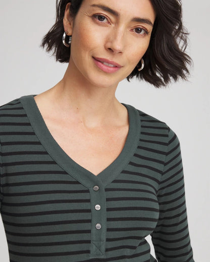 Chico's Zenergy® Ribbed Striped Henley Tee