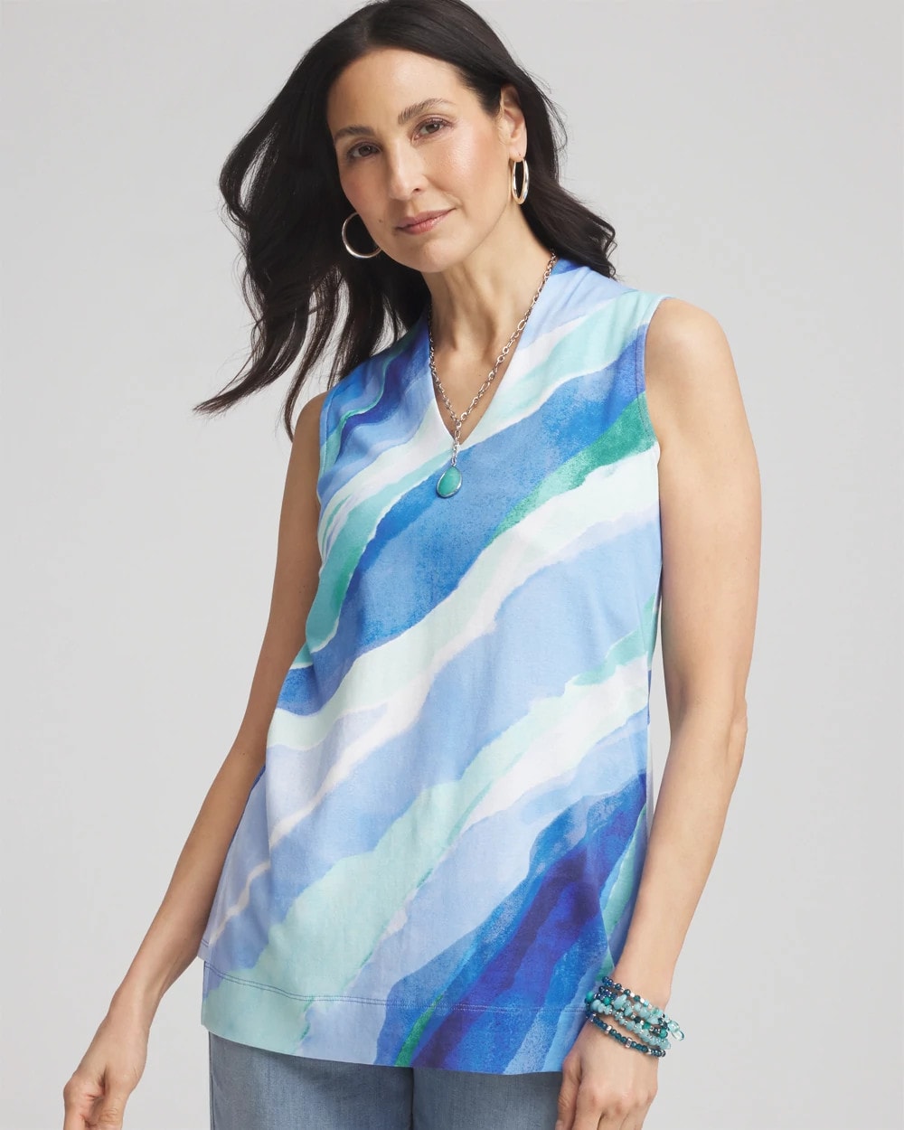 Chico's Ocean Pima Sleeveless V-Neck Tunic