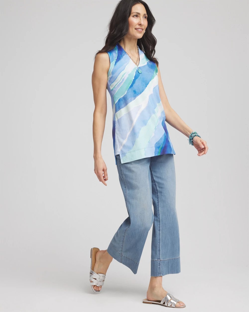 Chico's Ocean Pima Sleeveless V-Neck Tunic