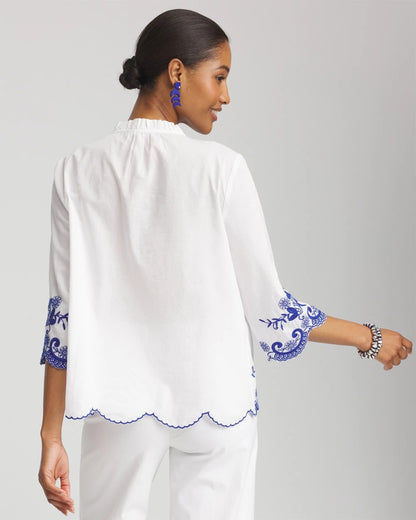 Chico's Embroidered Tassel Tie-Front Blouse