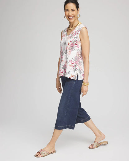 Chico's Floral Sleeveless V-Neck Tank