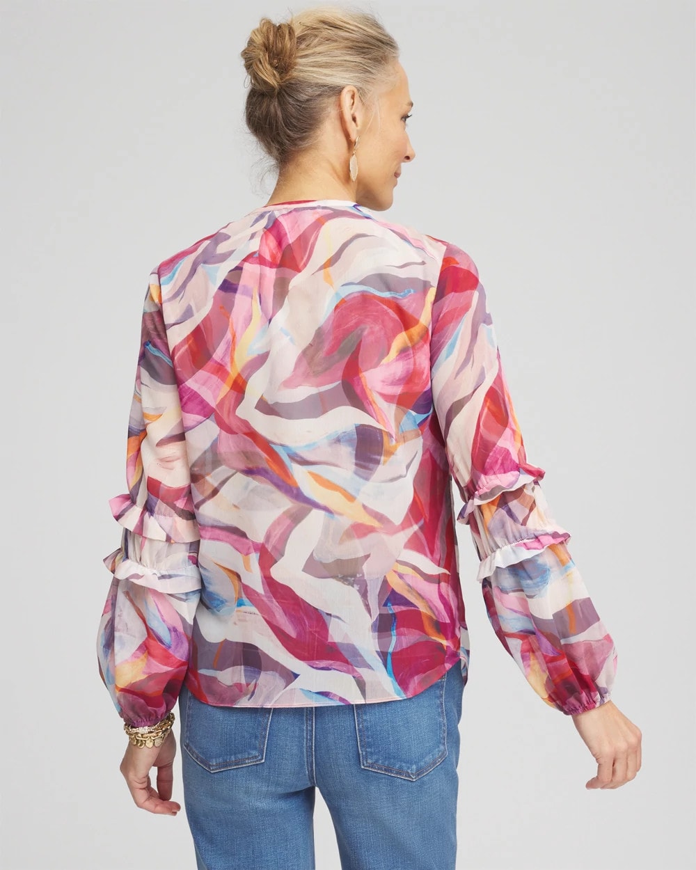 Chico's Abstract Ruffles Crinkle Blouse
