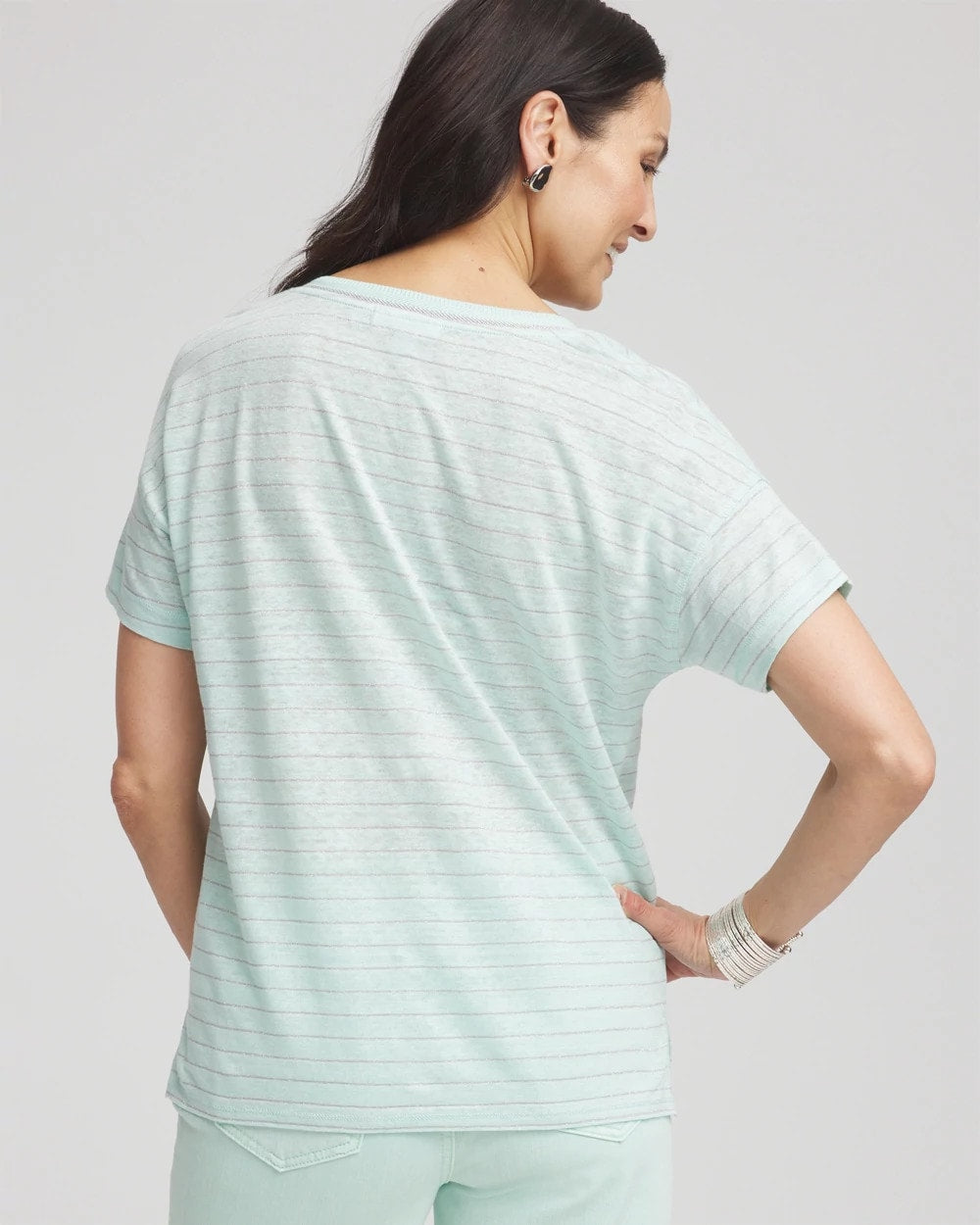 Chico's Striped Sweater-Trim Linen Tee