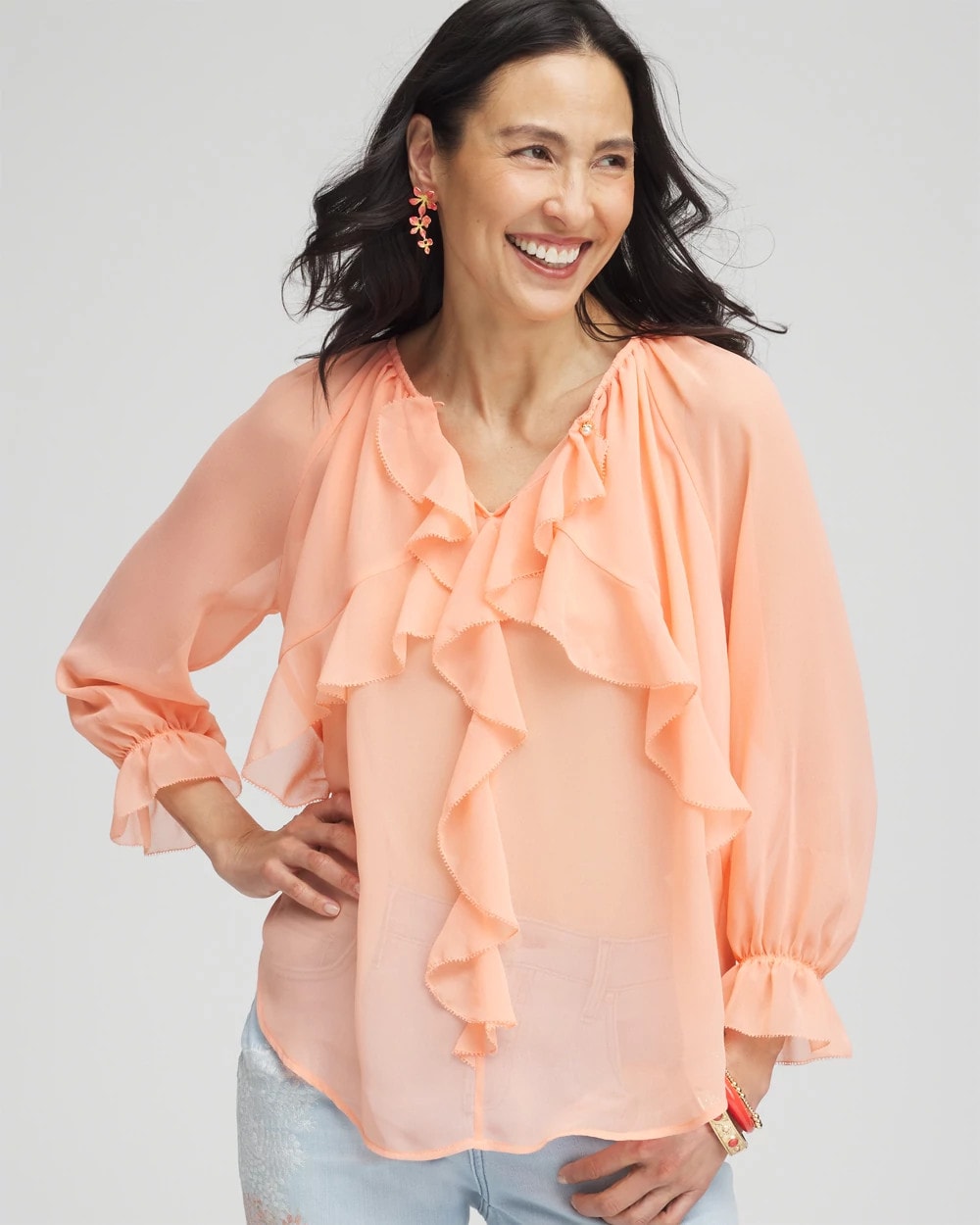 Chico's Georgette Sheer Ruffle Blouse