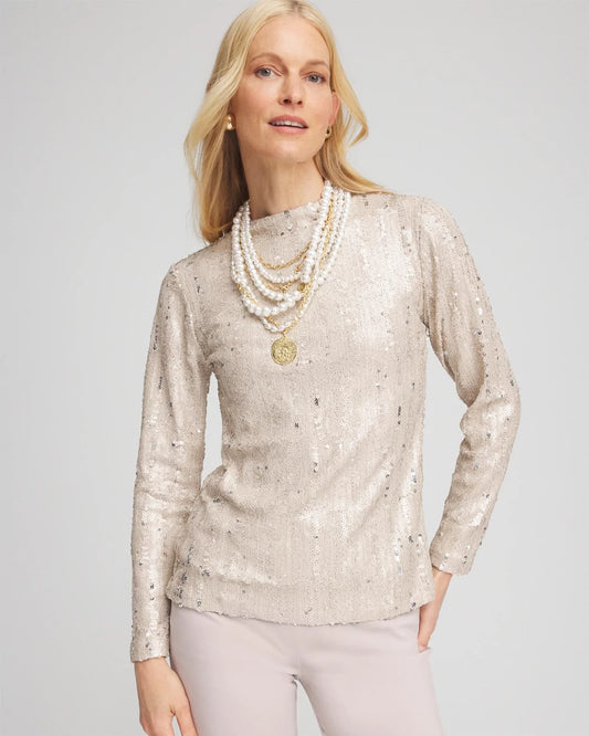 Chico's Sequin Funnel Neck Tee