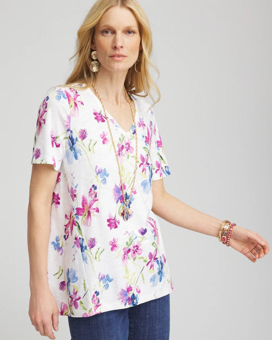 Chico's Wildflower Slub V-Neck Tee