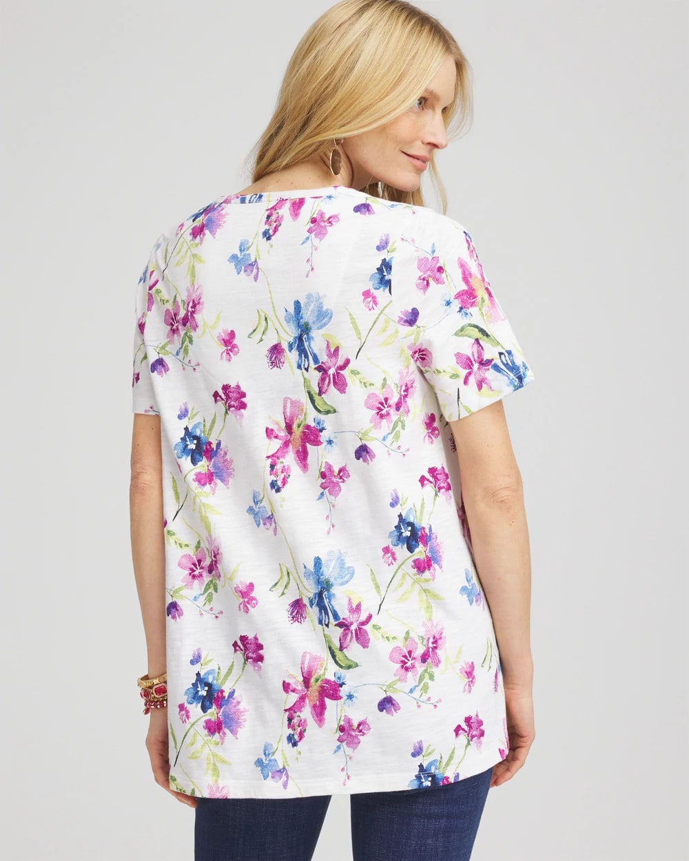Chico's Wildflower Slub V-Neck Tee