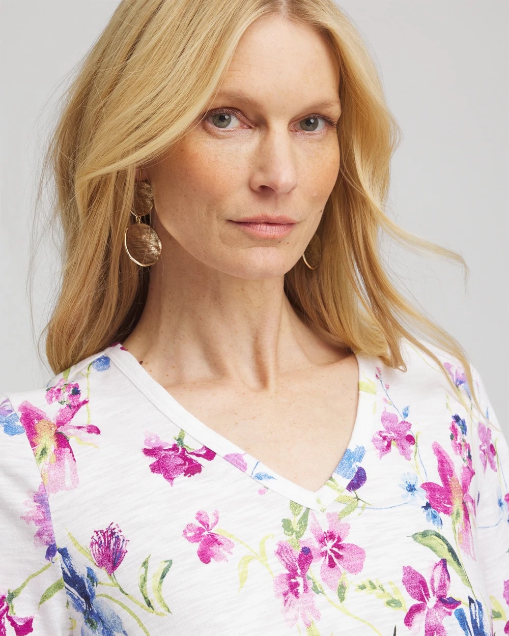 Chico's Wildflower Slub V-Neck Tee