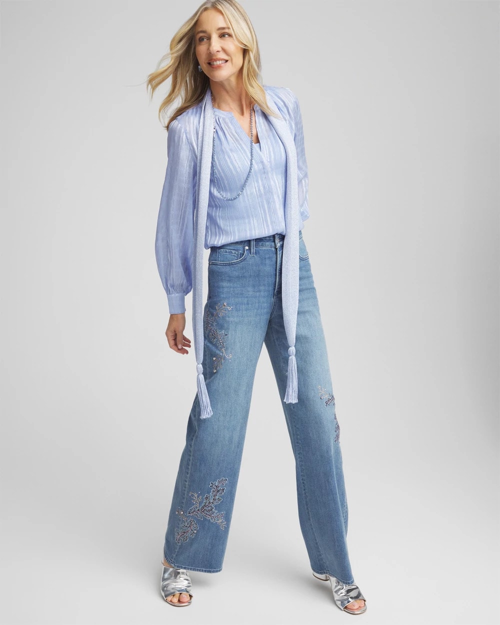 Chico's Split Neck Crinkle Blouse