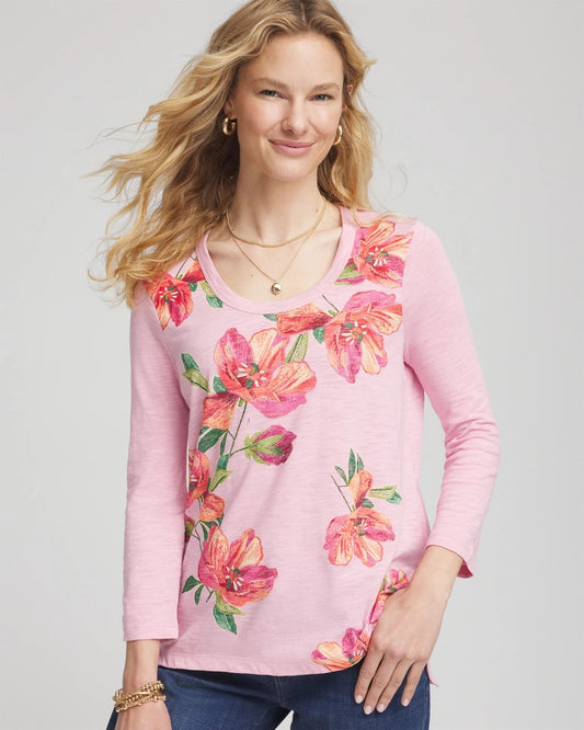 Chico's Floral 3/4 Sleeve Tee