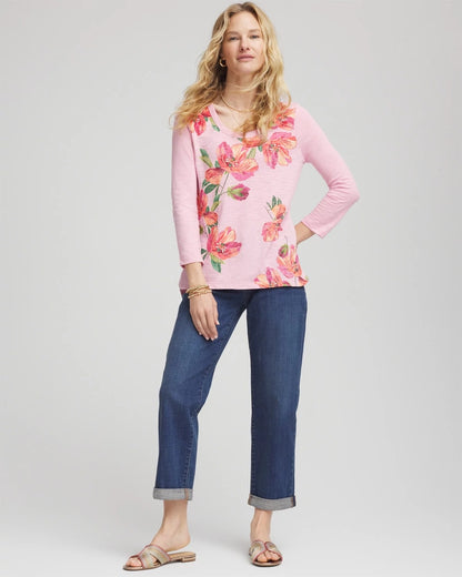 Chico's Floral 3/4 Sleeve Tee