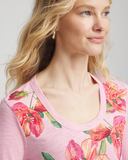 Chico's Floral 3/4 Sleeve Tee