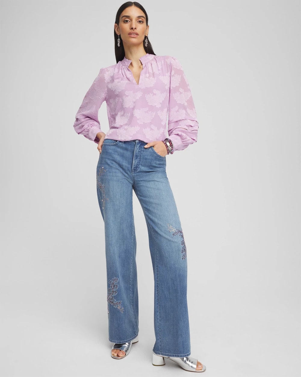 Chico's Textured Jacquard V-Neck Blouse