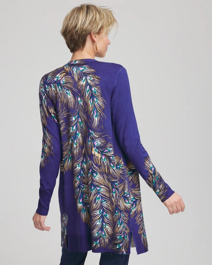 Chico's Ella Peacock-Print Cardigan Sweater