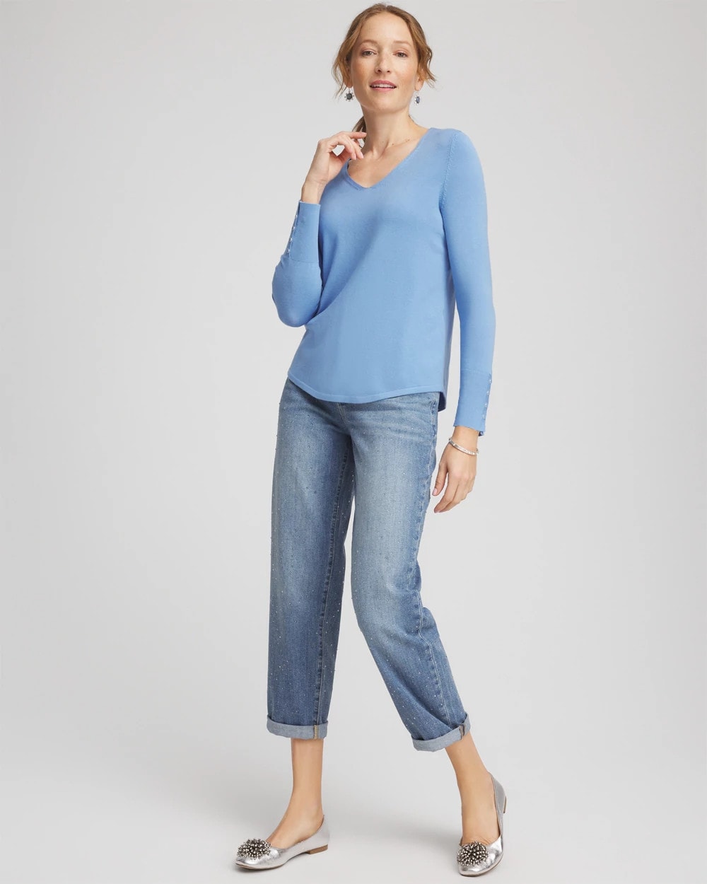 Chico's Ella V-Neck Pullover Sweater