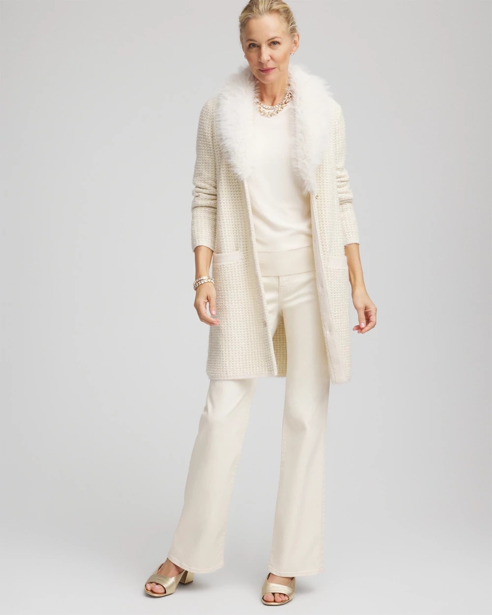 Chico's Fur Trim Cardigan