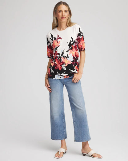 Chico's Floral Print Crewneck Sweater