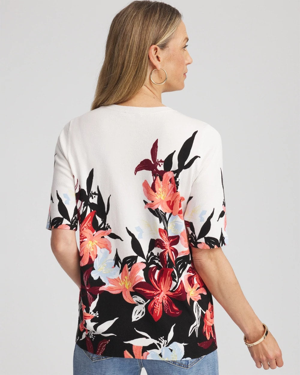 Chico's Floral Print Crewneck Sweater