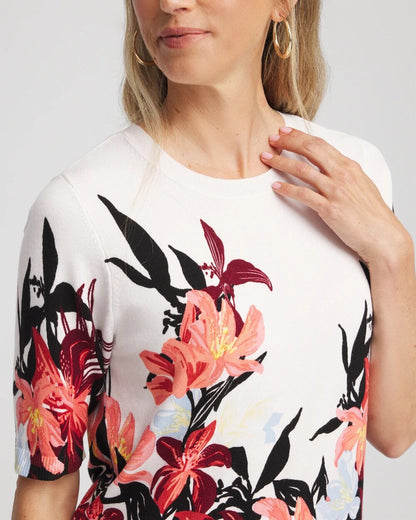 Chico's Floral Print Crewneck Sweater
