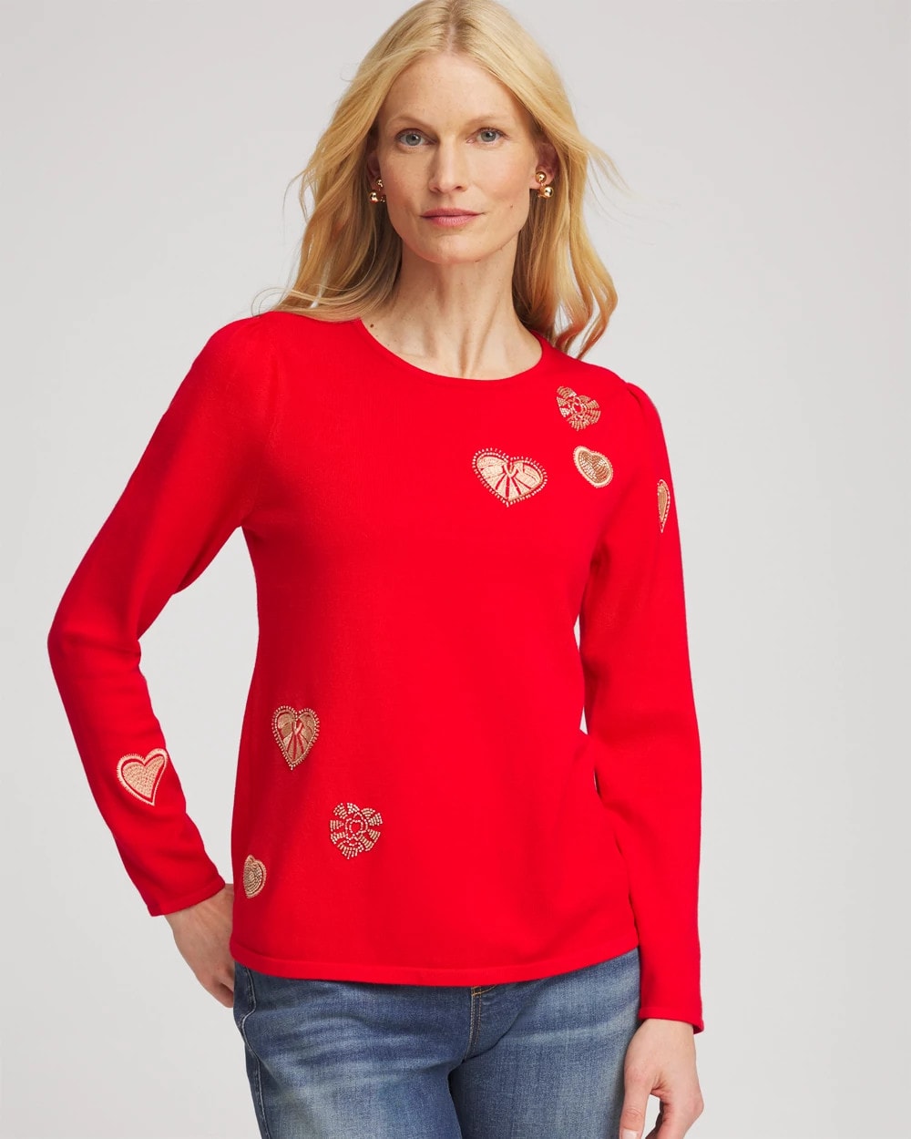 Chico's V-Day Embroidered Heart Pullover