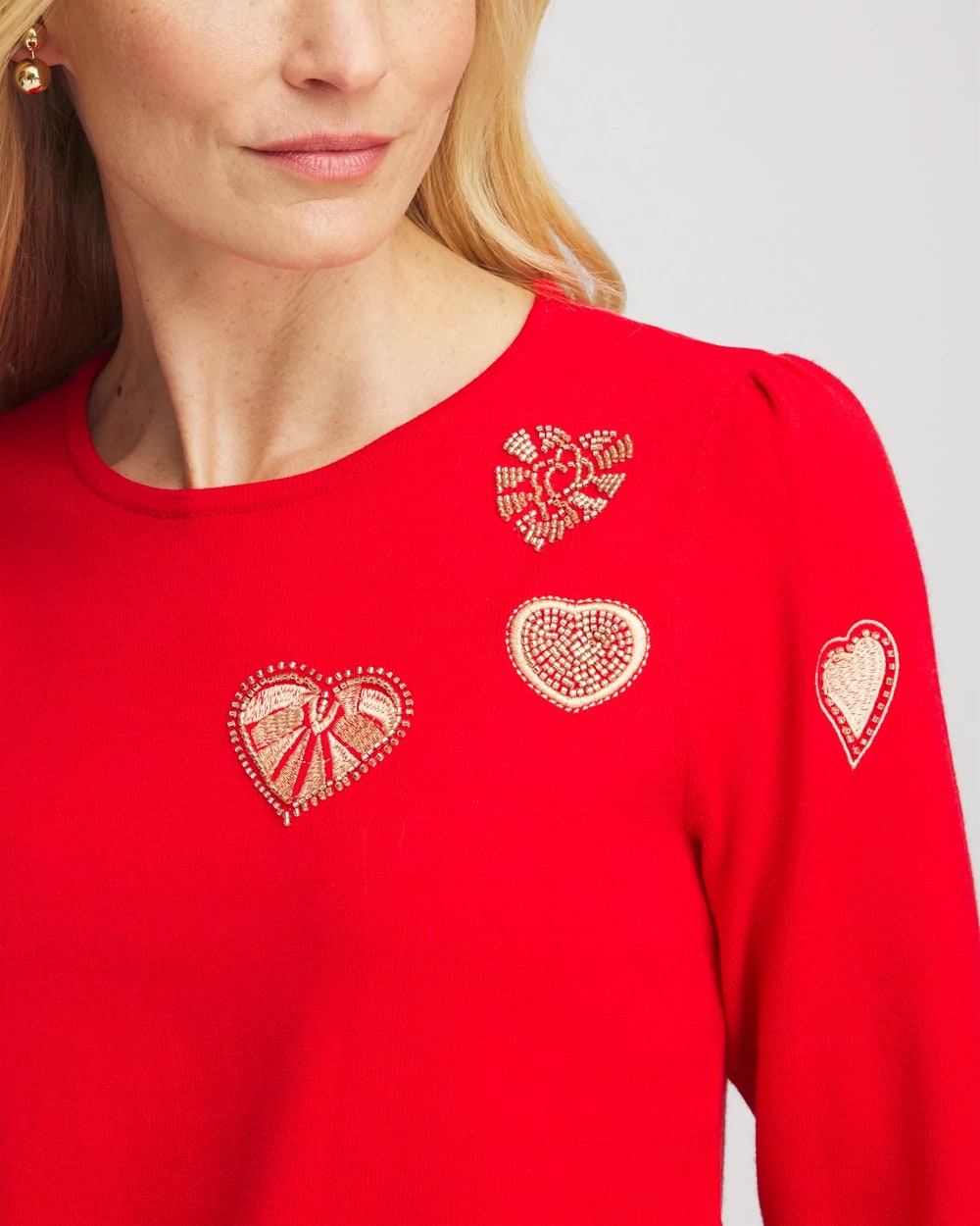 Chico's V-Day Embroidered Heart Pullover
