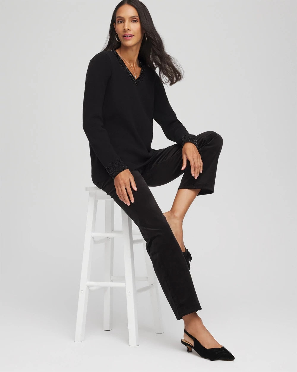 Chico's Embellished V-Neck Pullover Sweater