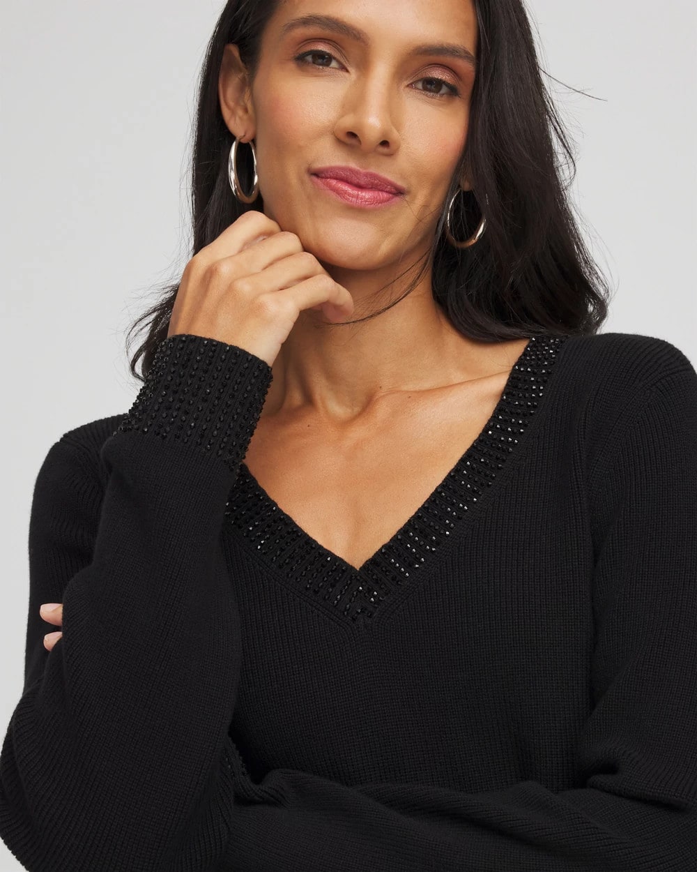 Chico's Embellished V-Neck Pullover Sweater
