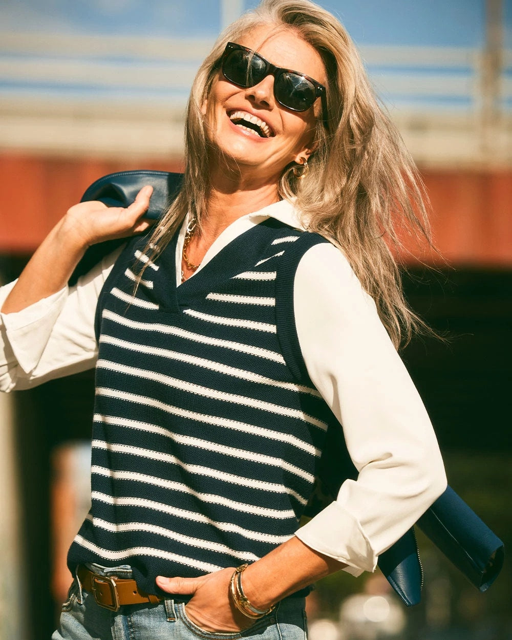 Chico's Striped V-Neck 2 in 1 Sweater Vest