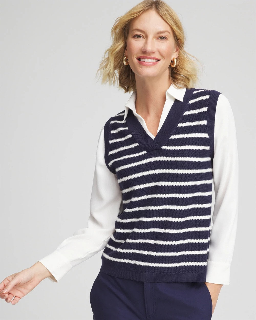 Chico's Striped V-Neck 2 in 1 Sweater Vest