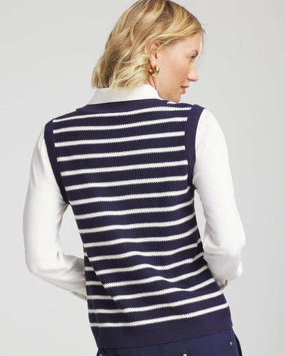Chico's Striped V-Neck 2 in 1 Sweater Vest