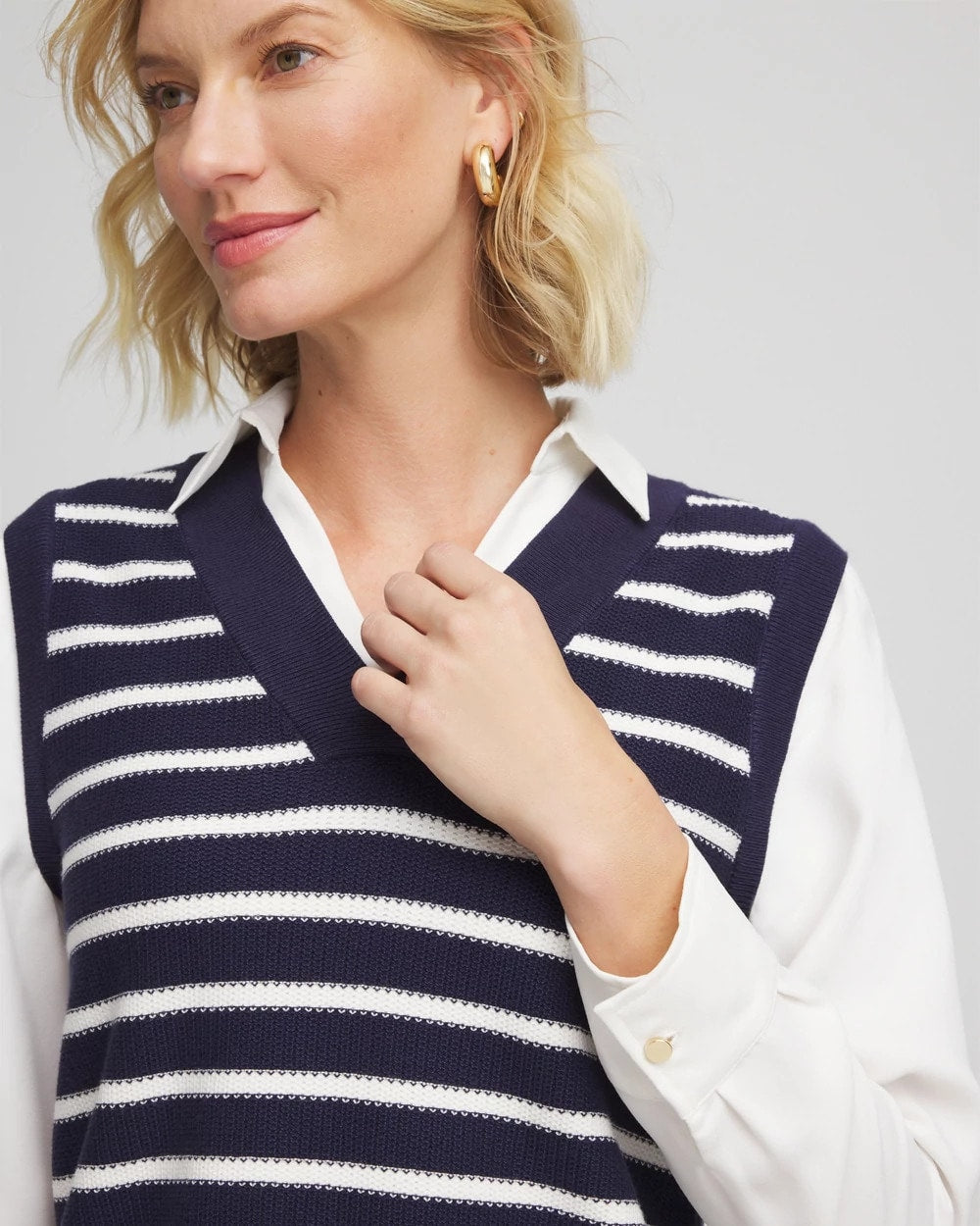 Chico's Striped V-Neck 2 in 1 Sweater Vest