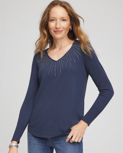 Chico's Ella Embellished V-Neck Sweater