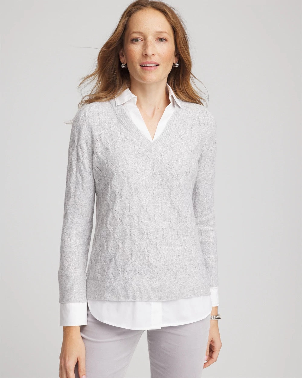 Chico's Classic Built-In Shirt Knit Sweater