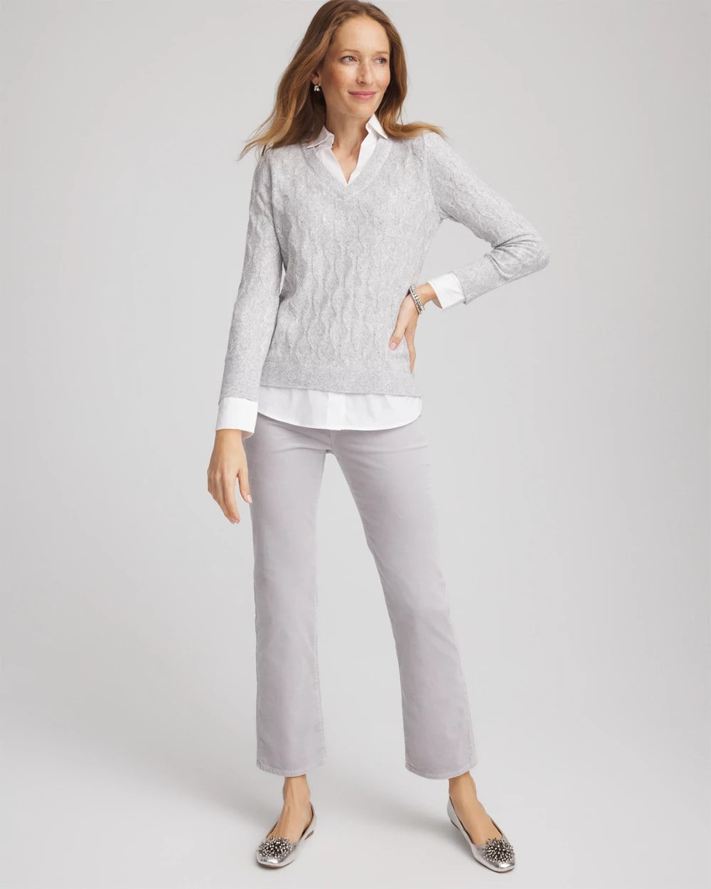 Chico's Classic Built-In Shirt Knit Sweater