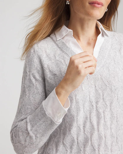 Chico's Classic Built-In Shirt Knit Sweater