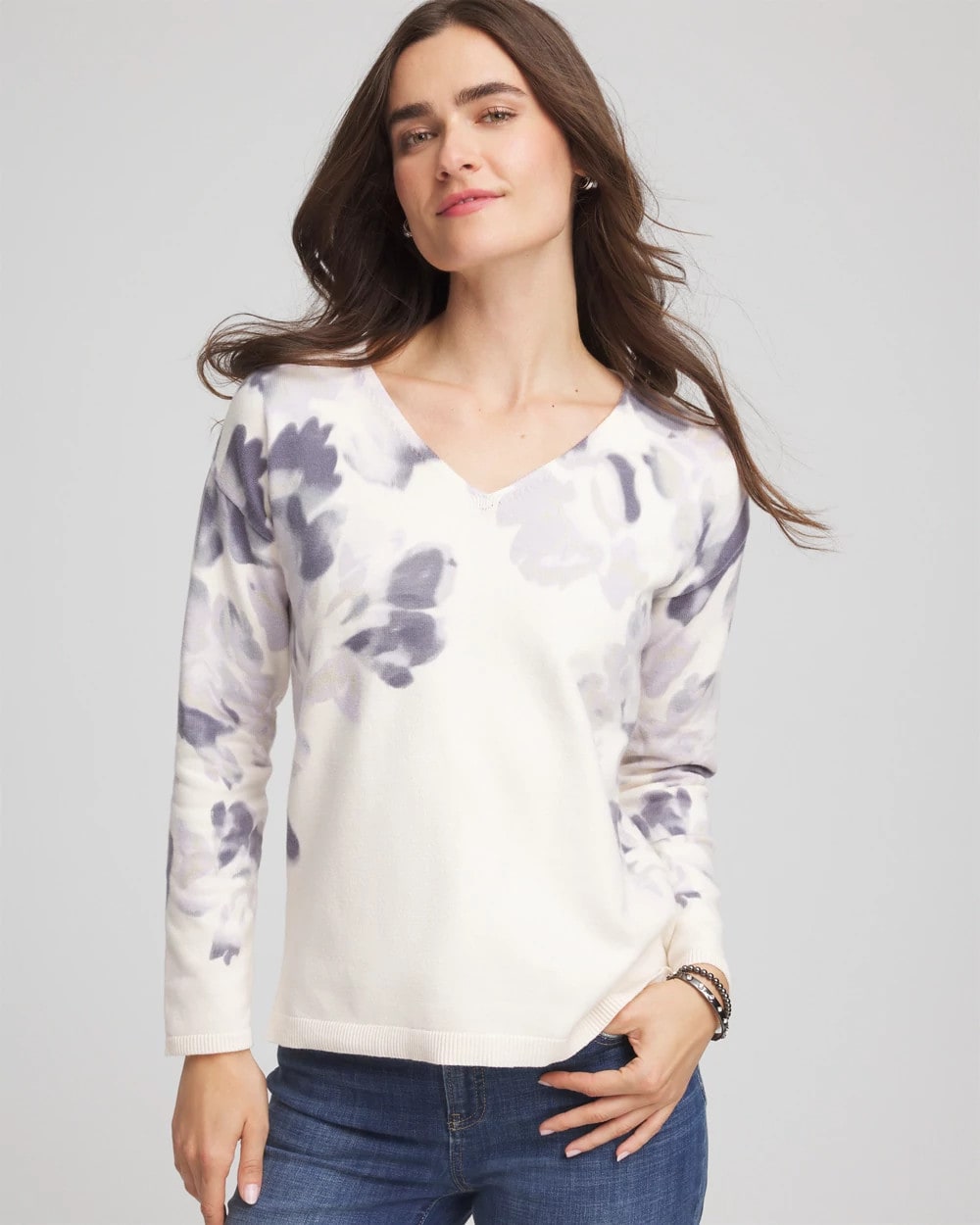 Chico's Printed V-Neck Sweater