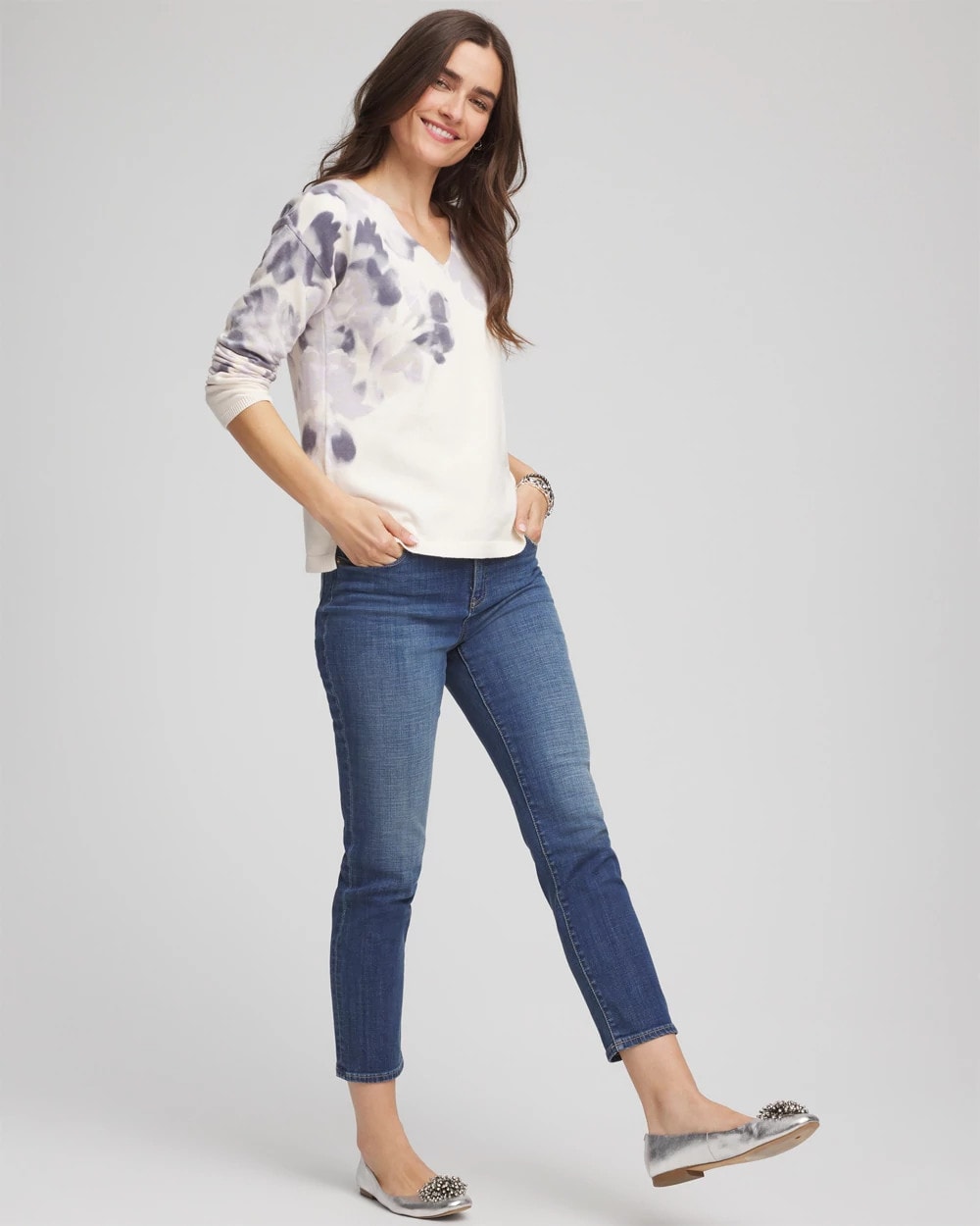 Chico's Printed V-Neck Sweater
