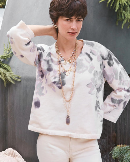 Chico's Printed V-Neck Sweater