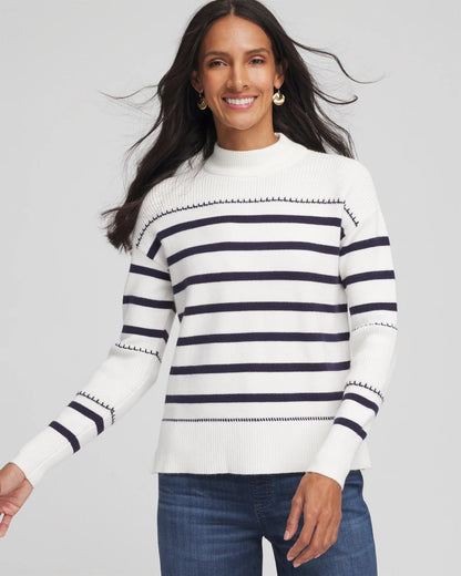 Chico's Striped Relaxed Mockneck Pullover