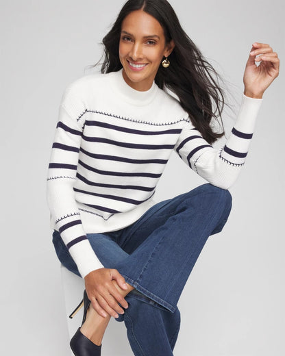Chico's Striped Relaxed Mockneck Pullover