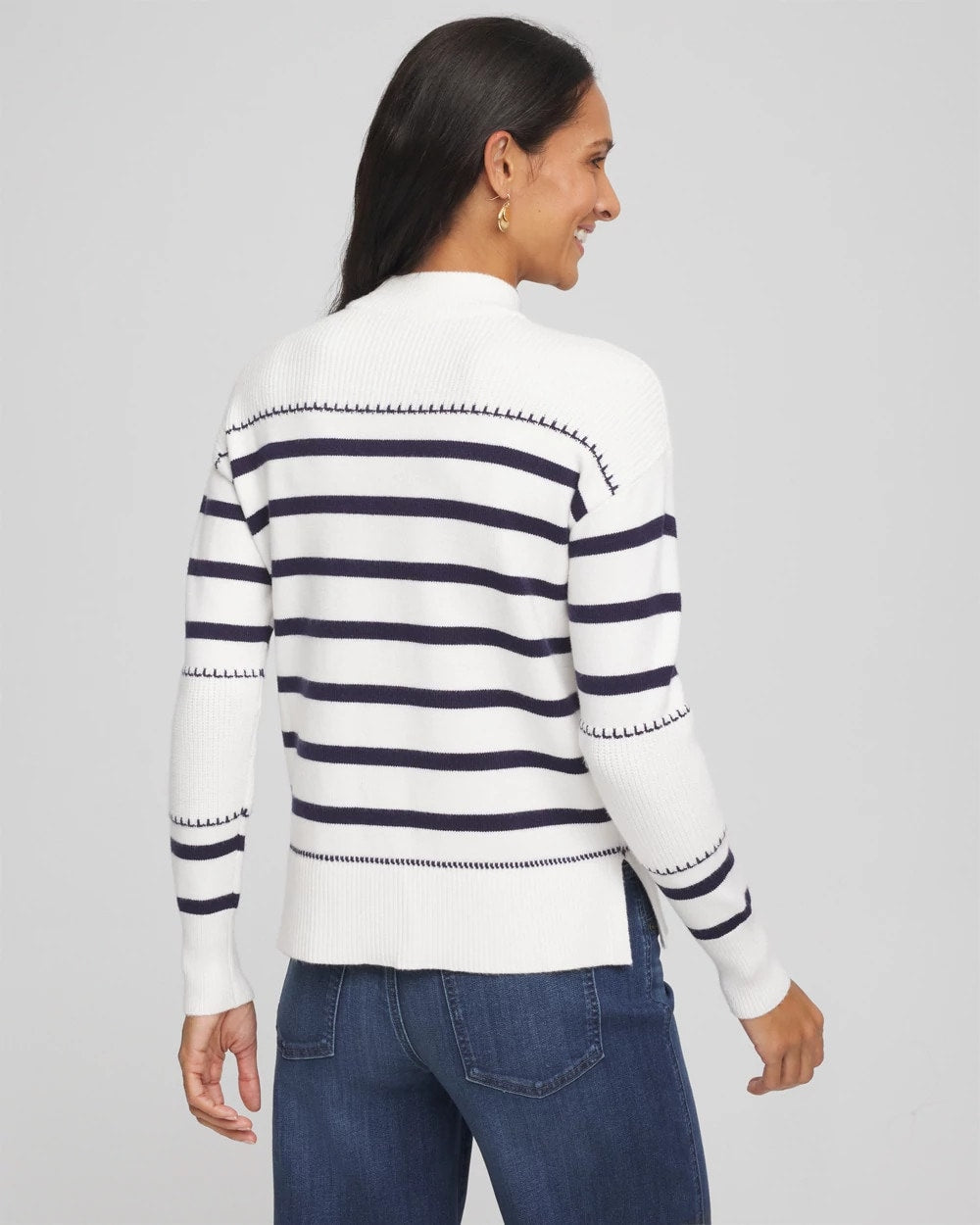 Chico's Striped Relaxed Mockneck Pullover