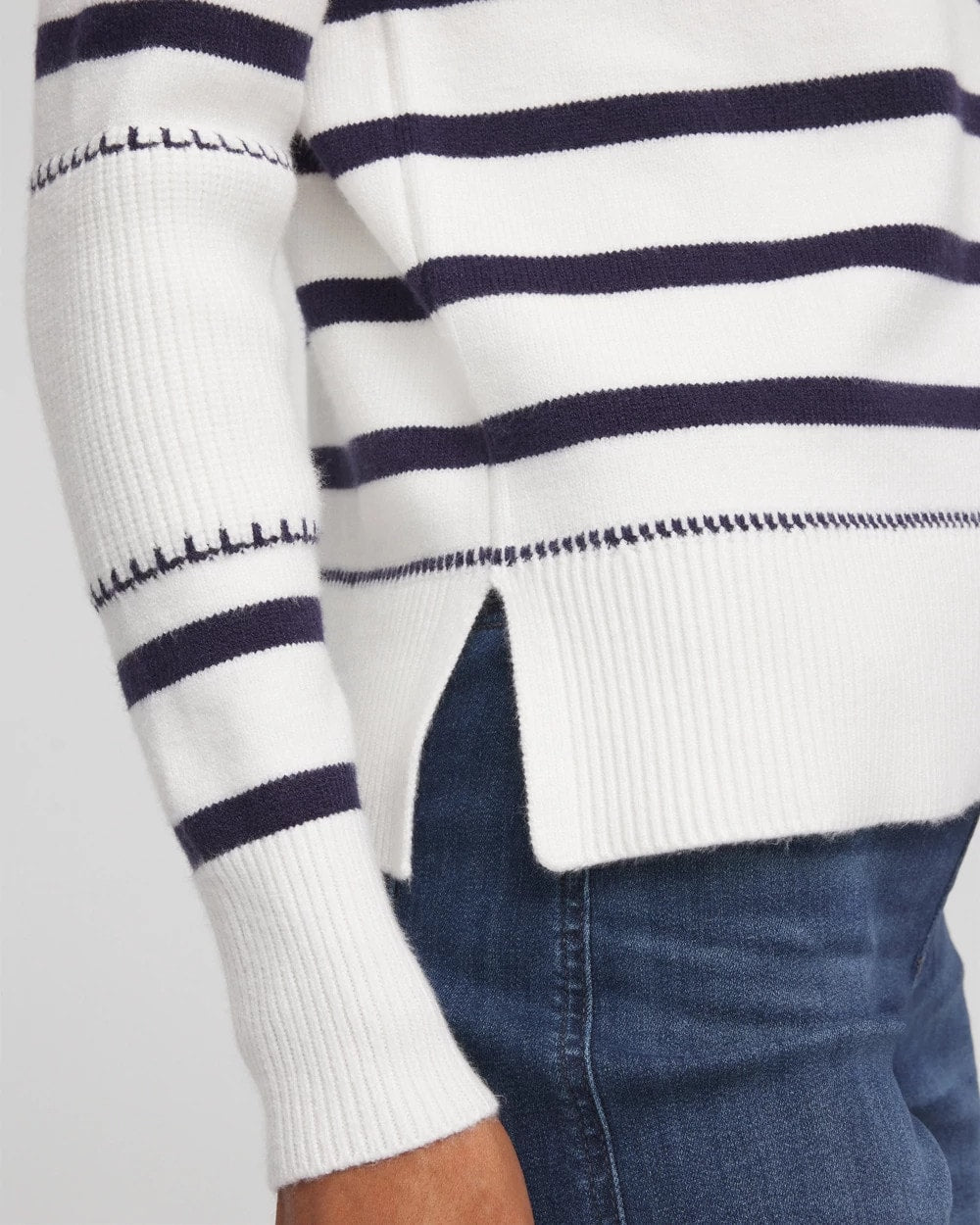 Chico's Striped Relaxed Mockneck Pullover
