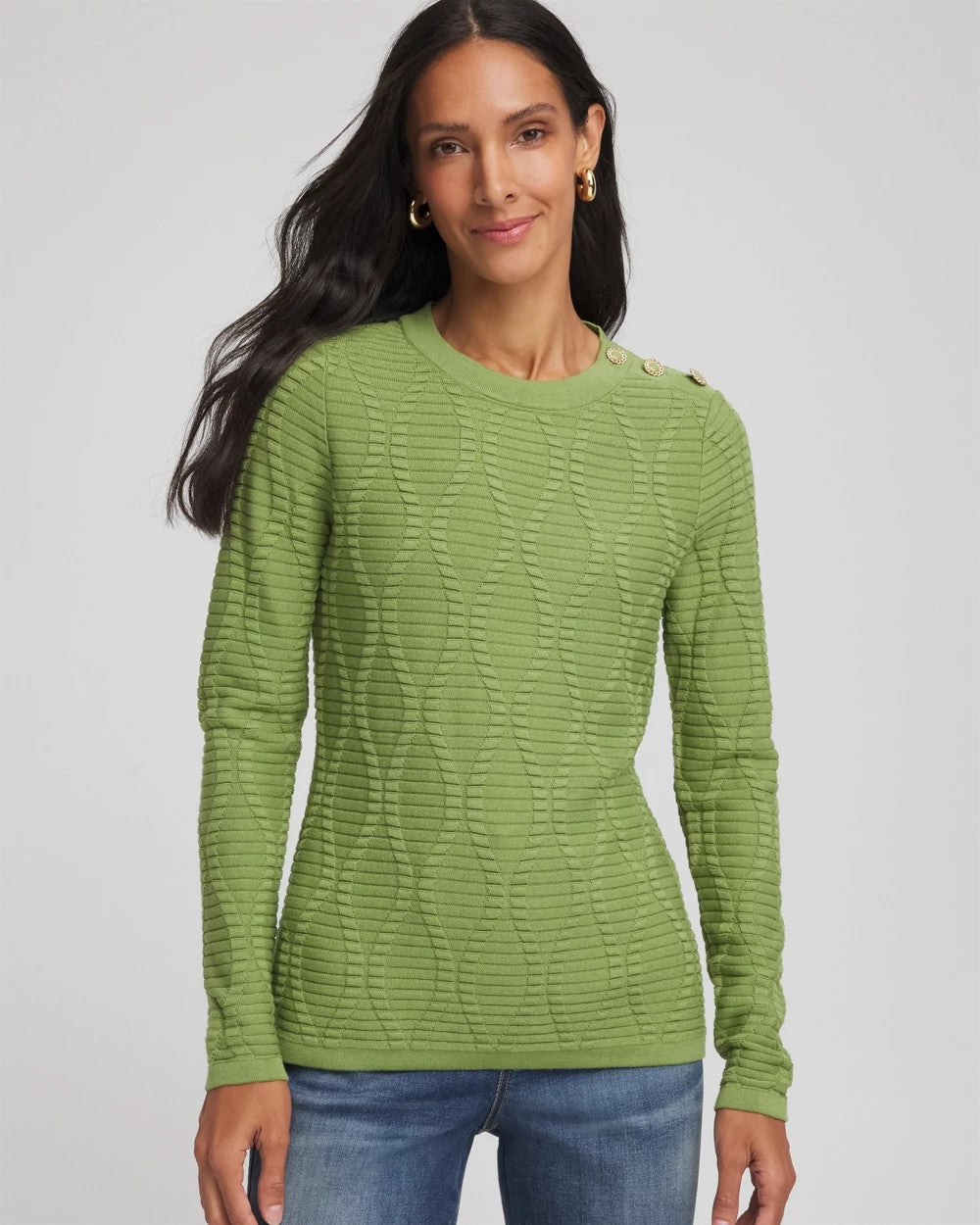 Chico's Button Shoulder Crewneck Pullover