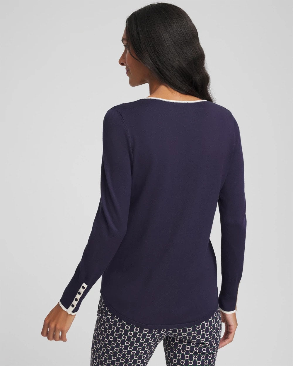 Chico's Ella Tipped V-Neck Pullover Sweater