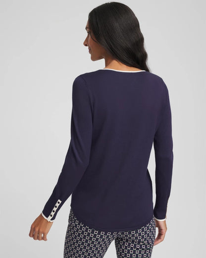 Chico's Ella Tipped V-Neck Pullover Sweater