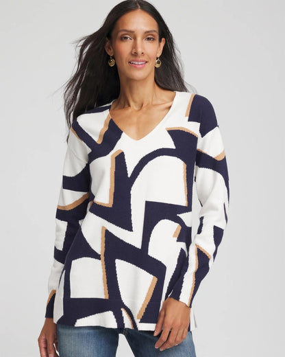 Chico's Geo Intarsia V-Neck Tunic